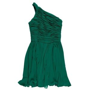 Halston Heritage Emerald One-Shoulder Ruched Silk Cocktail Dress
